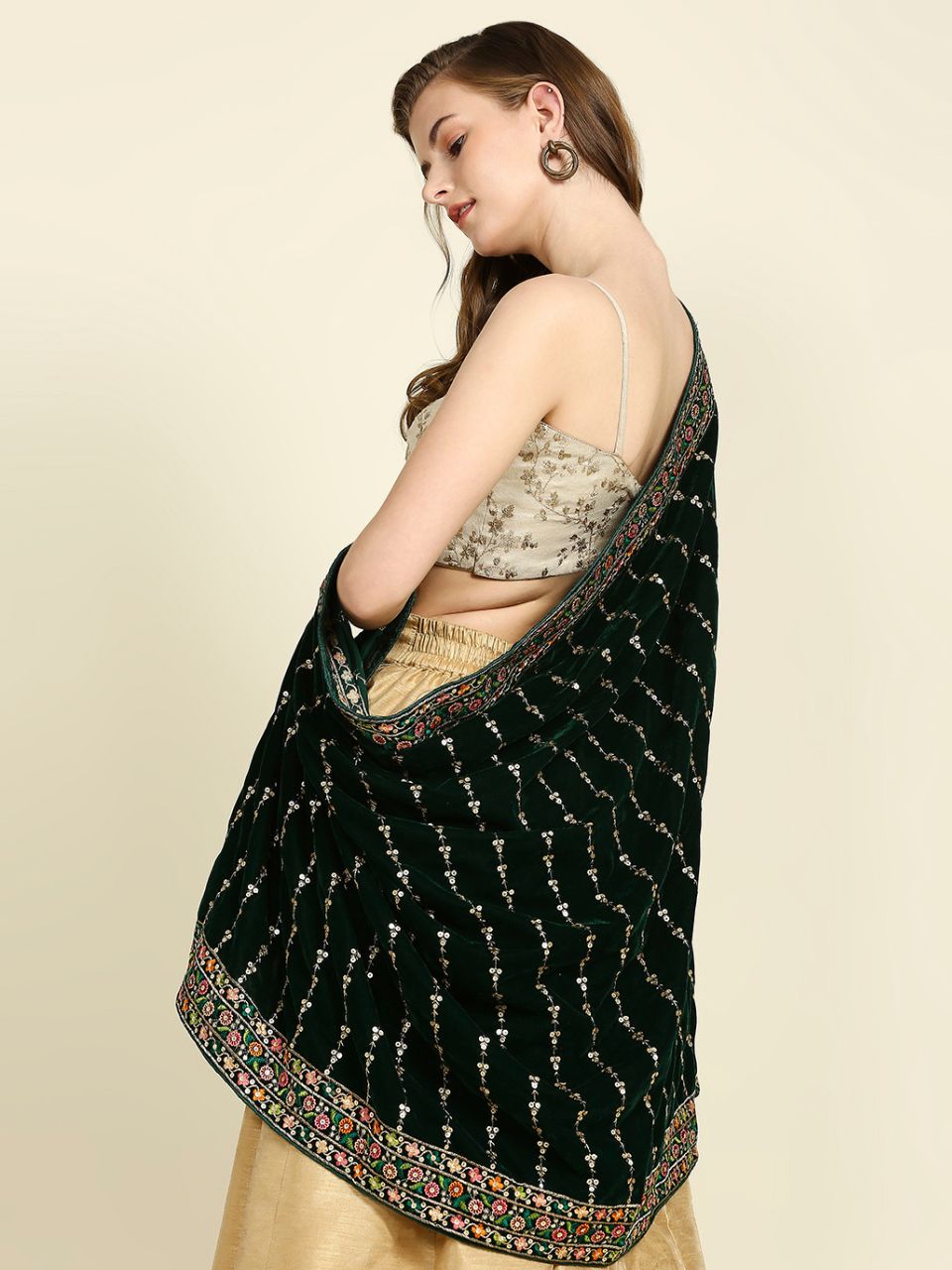 Multicolour Embroidered Velvet Dupatta