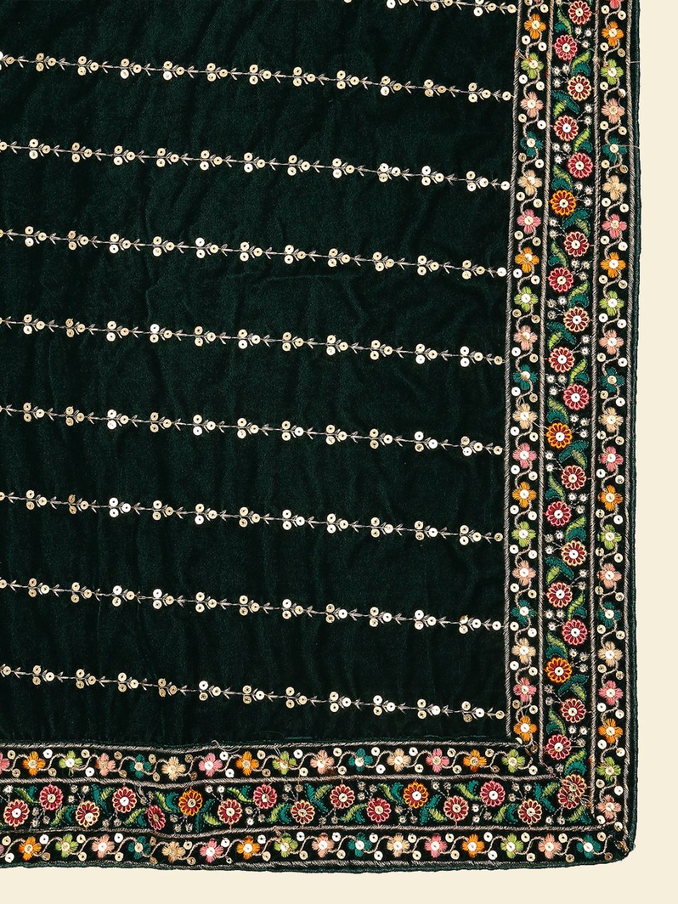 Multicolour Embroidered Velvet Dupatta