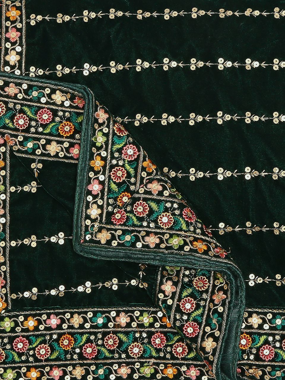 Multicolour Embroidered Velvet Dupatta