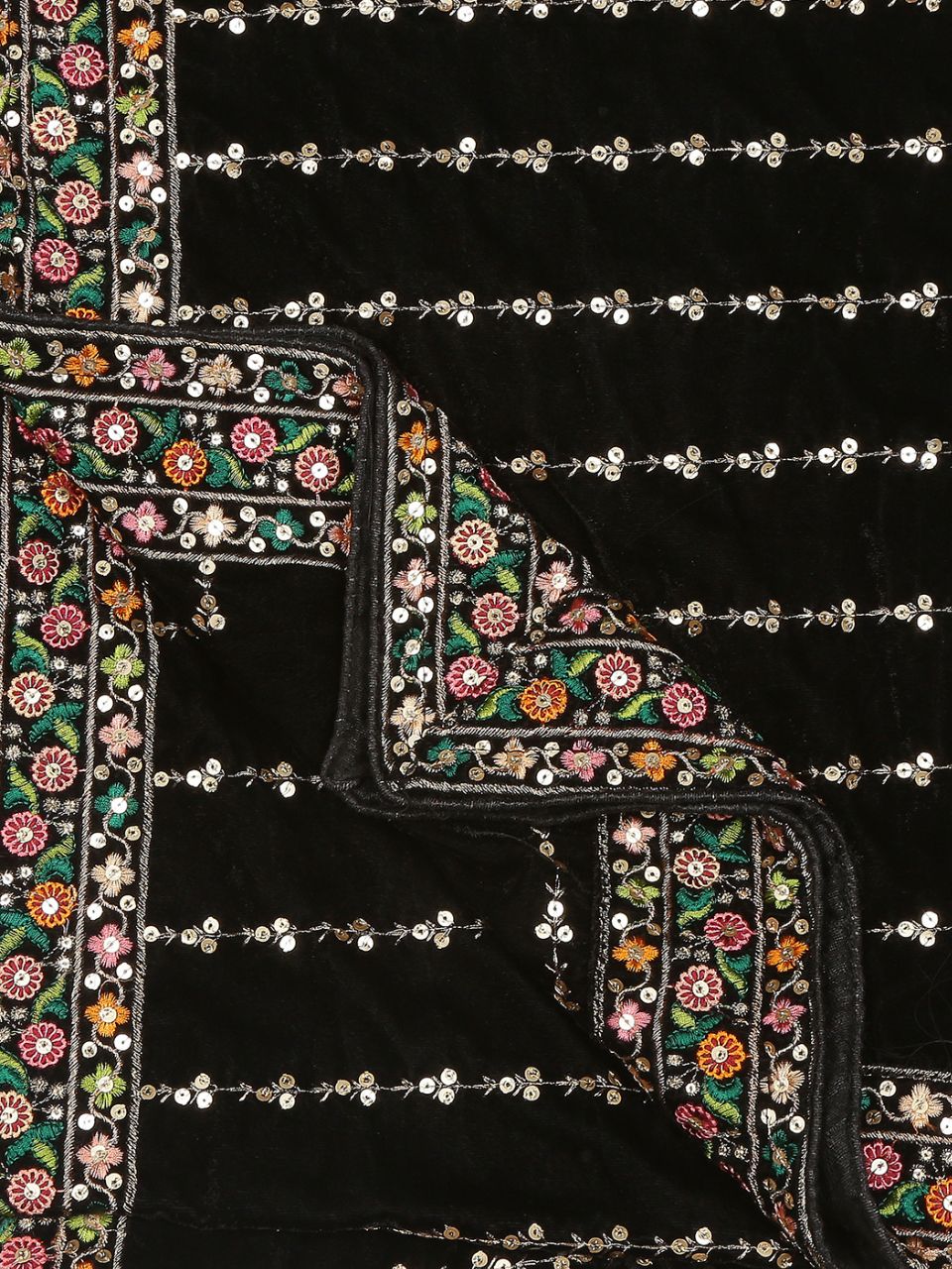Multicolour Embroidered Velvet Dupatta
