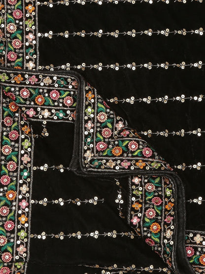 Multicolour Embroidered Velvet Dupatta