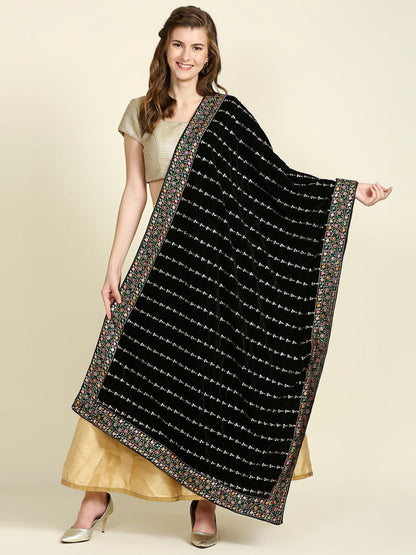 Multicolour Embroidered Velvet Dupatta