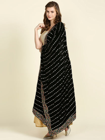 Multicolour Embroidered Velvet Dupatta