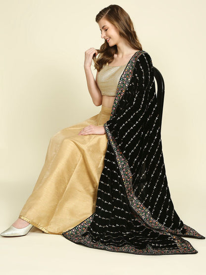 Multicolour Embroidered Velvet Dupatta