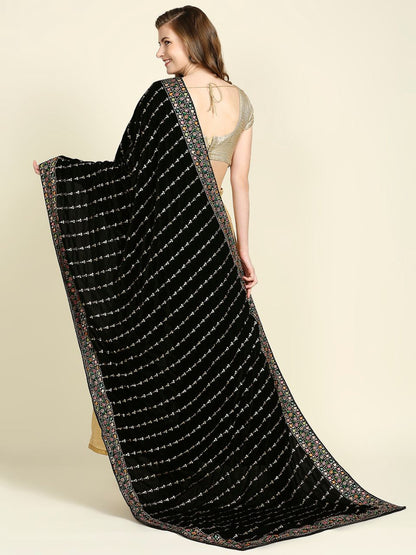 Multicolour Embroidered Velvet Dupatta