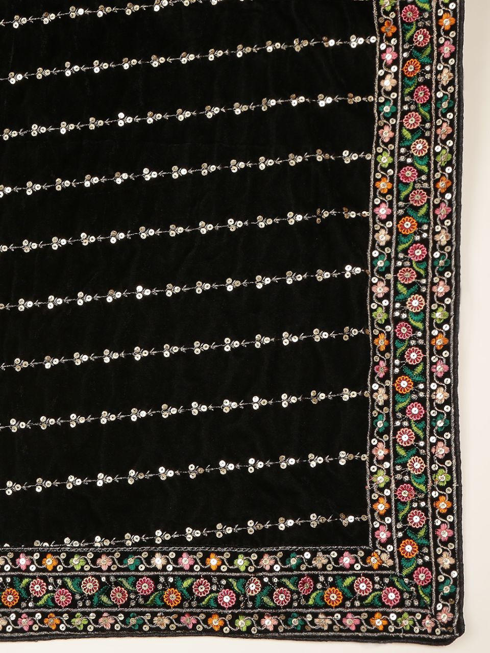 Multicolour Embroidered Velvet Dupatta