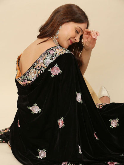 Parsi Gara Thread Work Embroidered Velvet Dupatta
