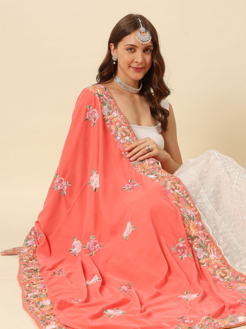 Parsi Gara Thread Work Embroidered Velvet Dupatta