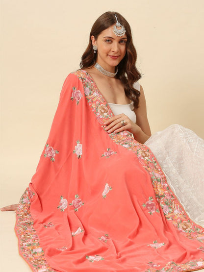 Parsi Gara Thread Work Embroidered Velvet Dupatta