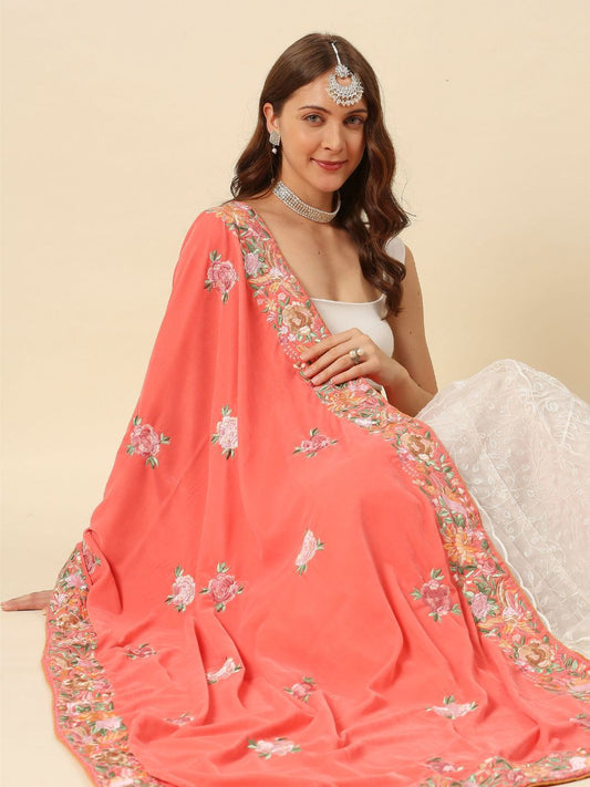 Parsi Gara Thread Work Embroidered Velvet Dupatta