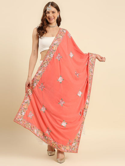 Parsi Gara Thread Work Embroidered Velvet Dupatta