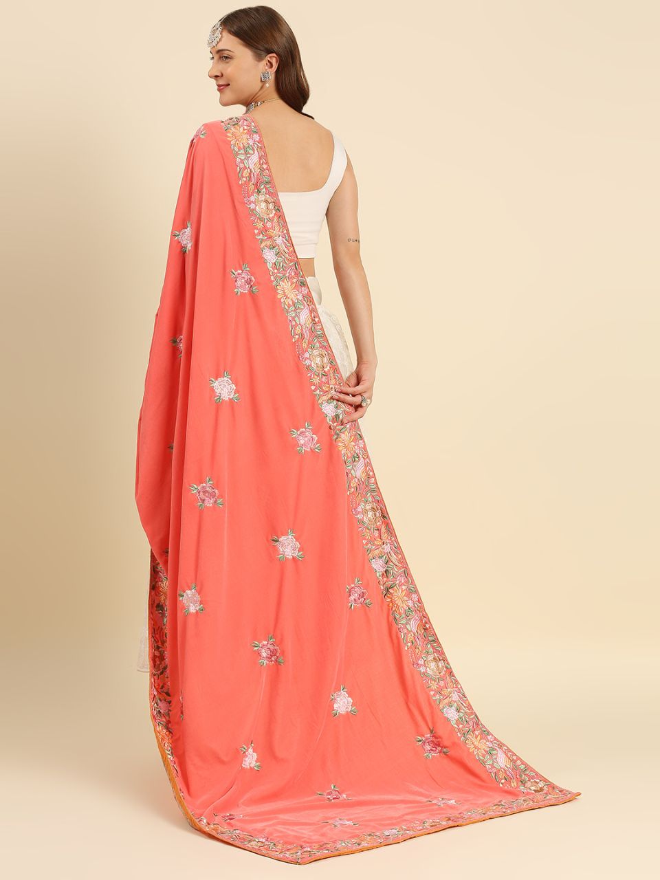 Parsi Gara Thread Work Embroidered Velvet Dupatta