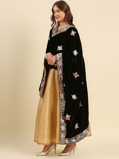 Parsi Gara Thread Work Embroidered Velvet Dupatta