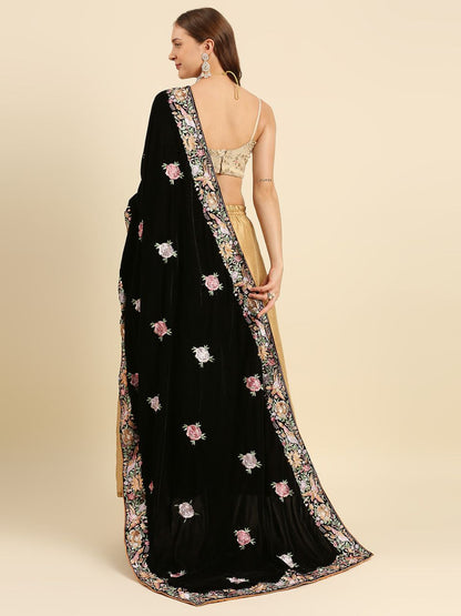 Parsi Gara Thread Work Embroidered Velvet Dupatta