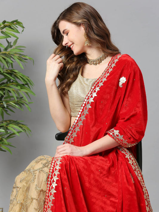 Gotta Patti Work Velvet Dupatta With Danglers