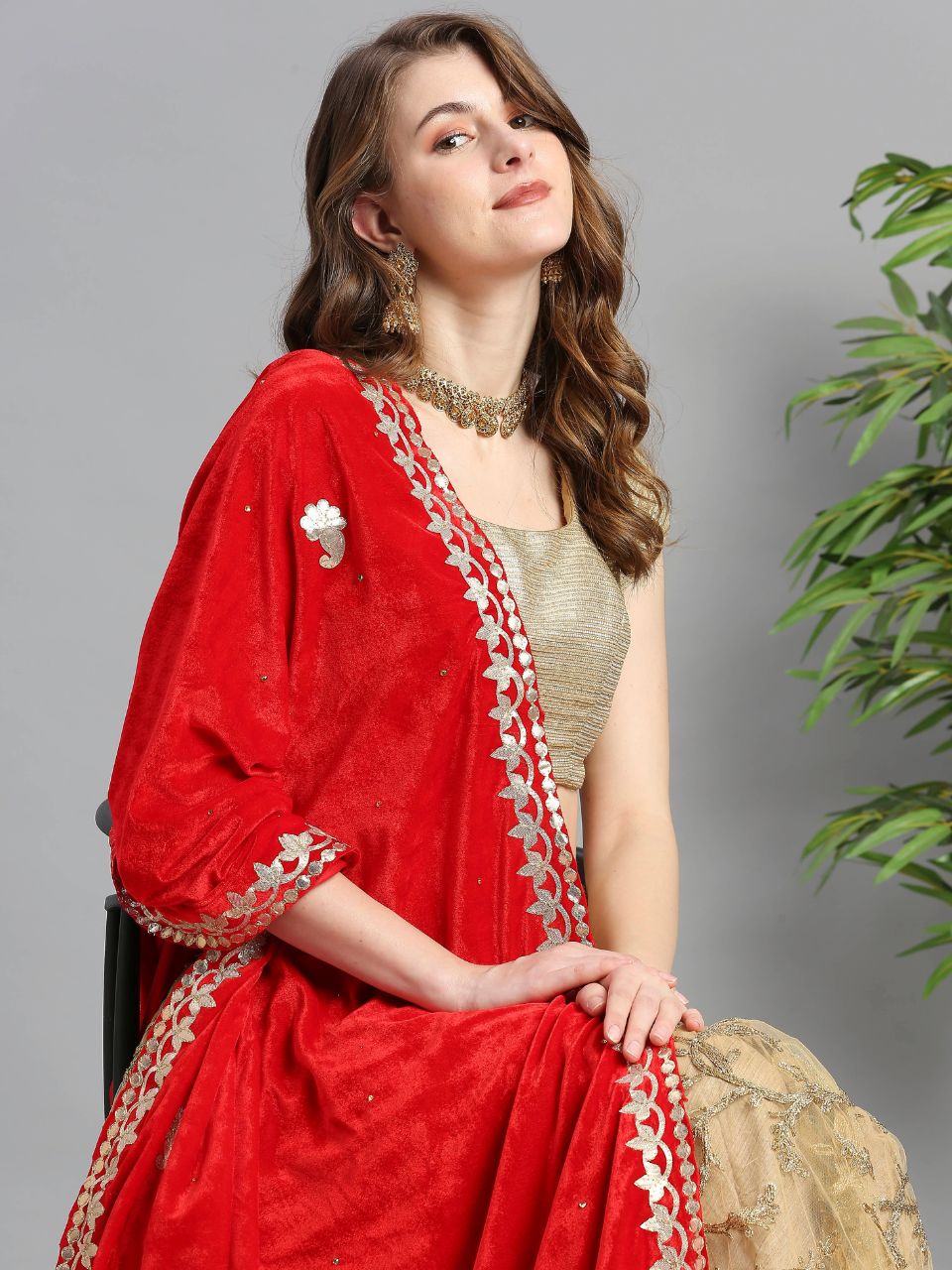 Gotta Patti Work Velvet Dupatta With Danglers