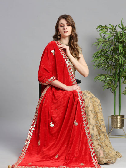 Gotta Patti Work Velvet Dupatta With Danglers