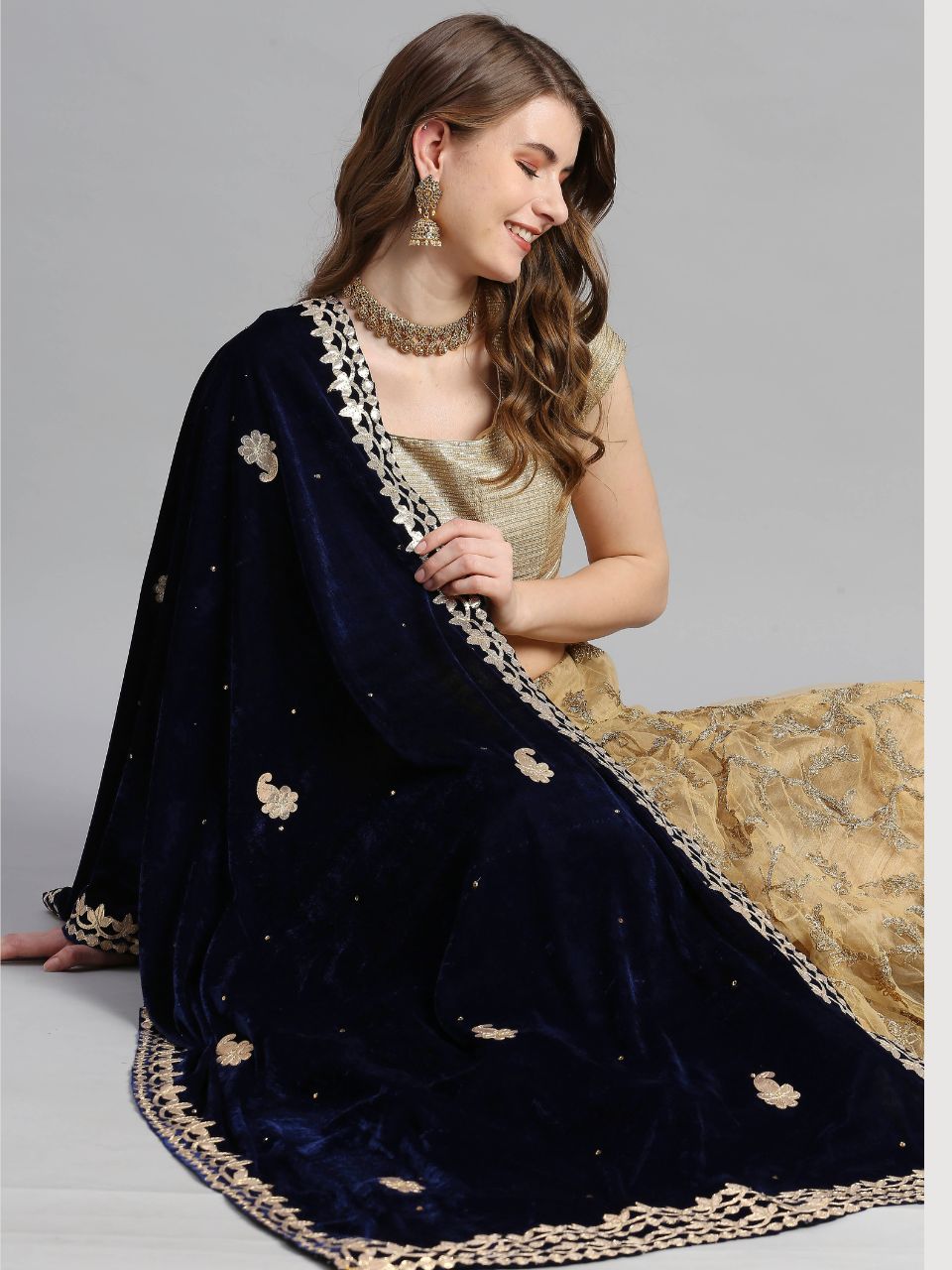 Gotta Patti Work Velvet Dupatta With Danglers