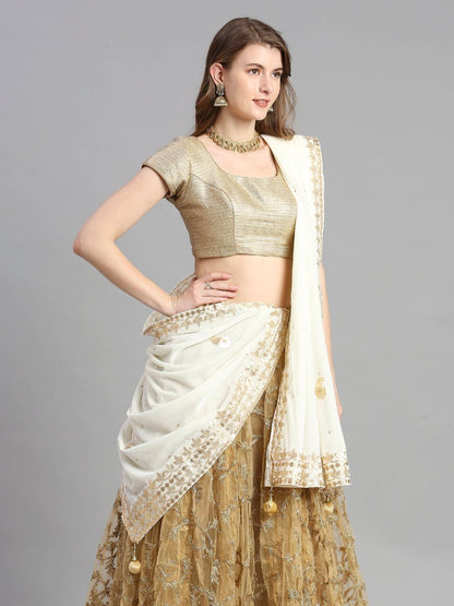 Gotta Patti Work Velvet Cream Dupatta With Danglers