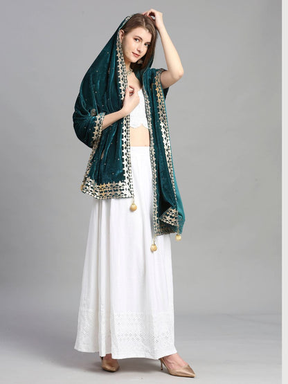 Gotta Patti Work Velvet Dupatta With Danglers
