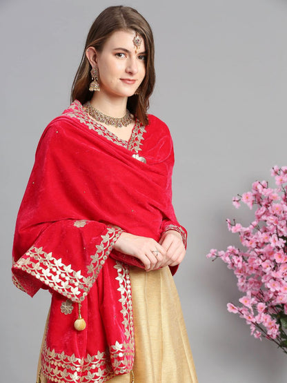 Gotta Patti Work Velvet Dupatta With Danglers