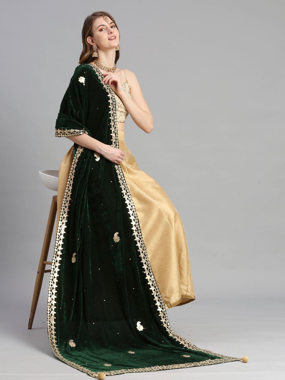 Gotta Patti Work Velvet Dupatta With Danglers
