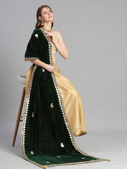 Gotta Patti Work Velvet Dupatta With Danglers
