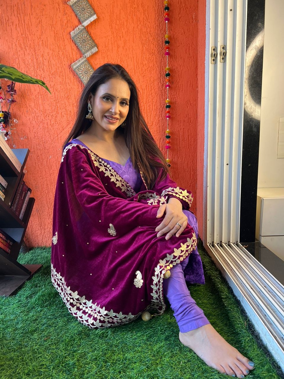 Gotta Patti Work Velvet Dupatta With Danglers