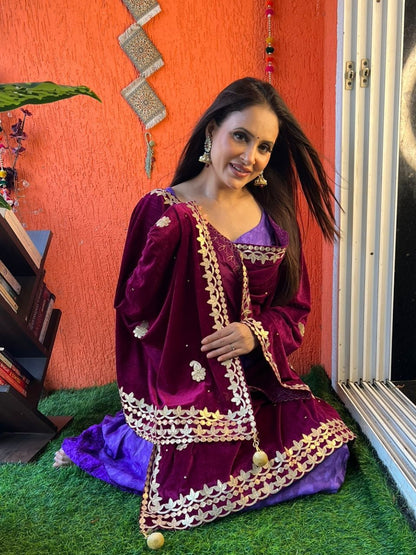 Gotta Patti Work Velvet Dupatta With Danglers