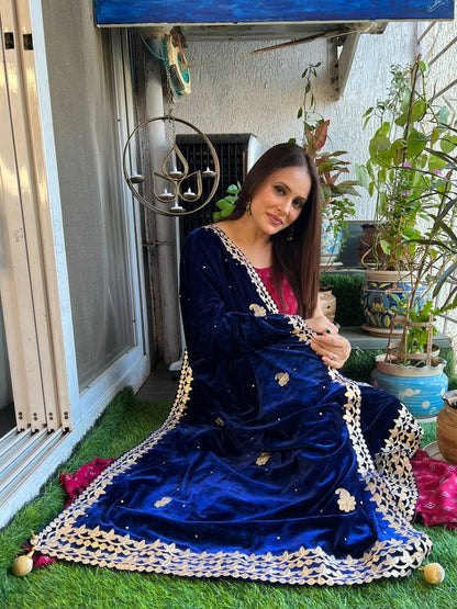 Gotta Patti Work Velvet Dupatta With Danglers