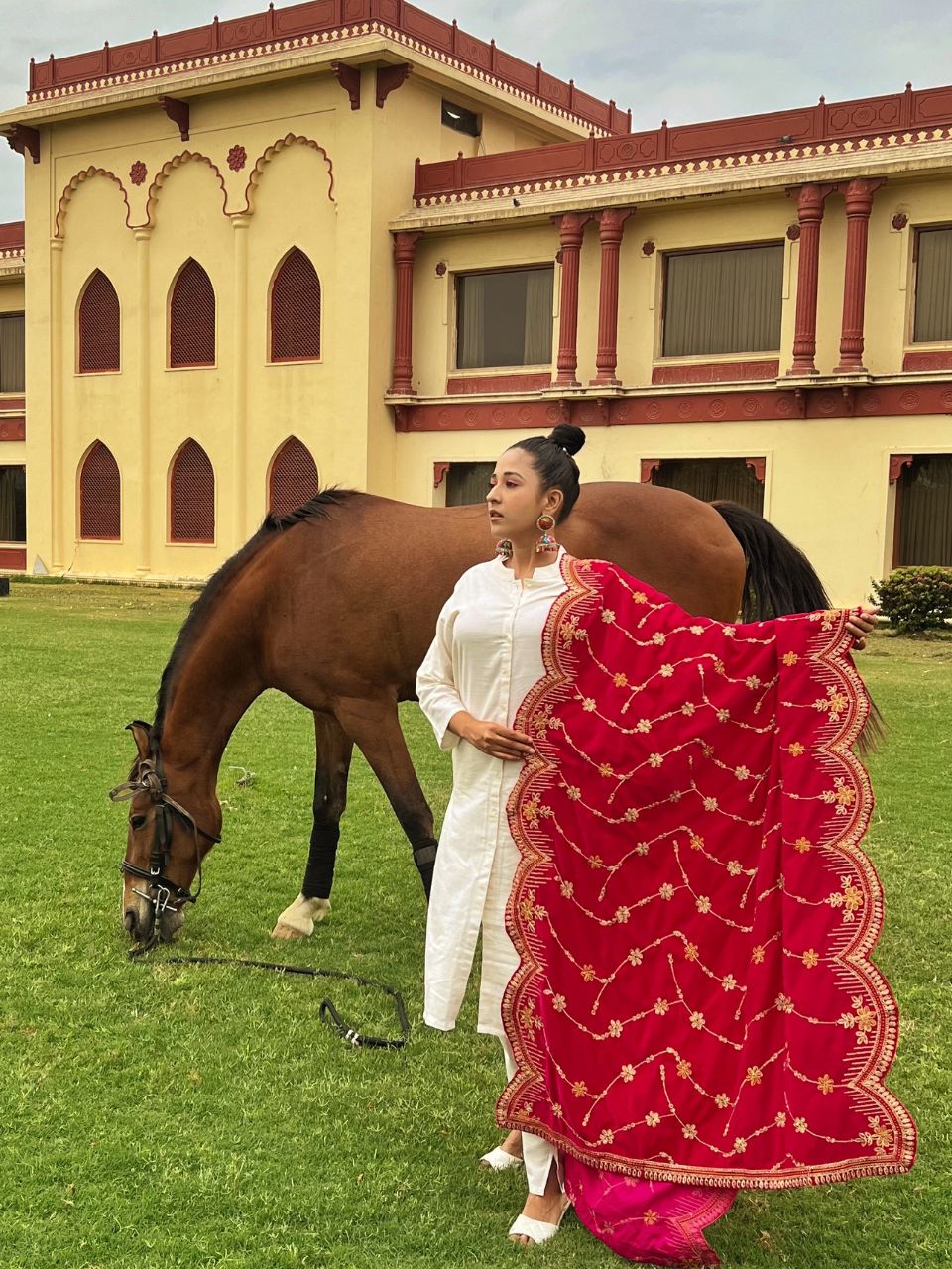 Scalloped Velvet Dupatta with Gold Embroidery