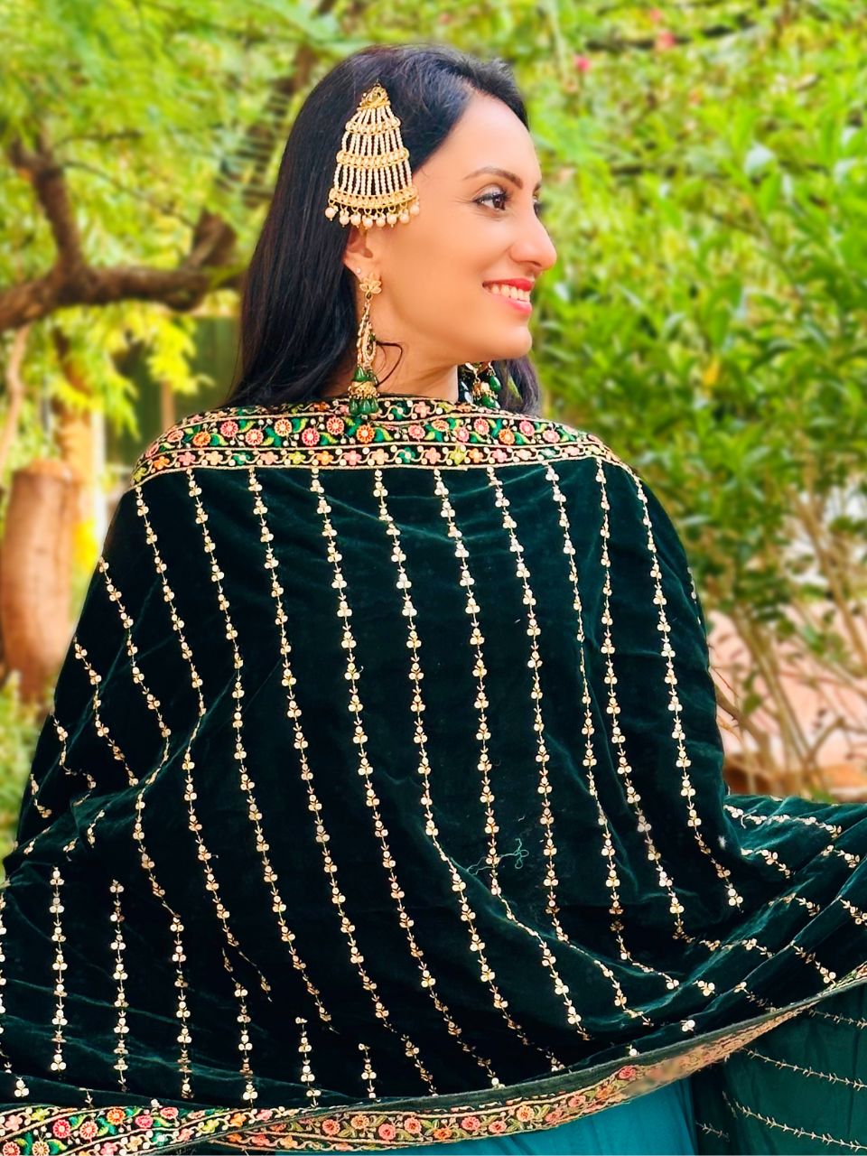 Multicolour Embroidered Velvet Dupatta