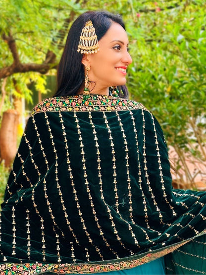 Multicolour Embroidered Velvet Dupatta