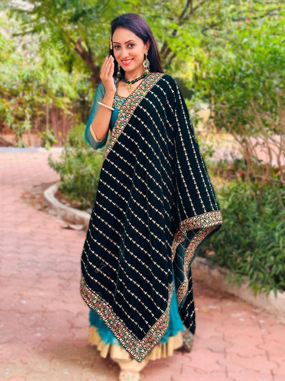 Multicolour Embroidered Velvet Dupatta