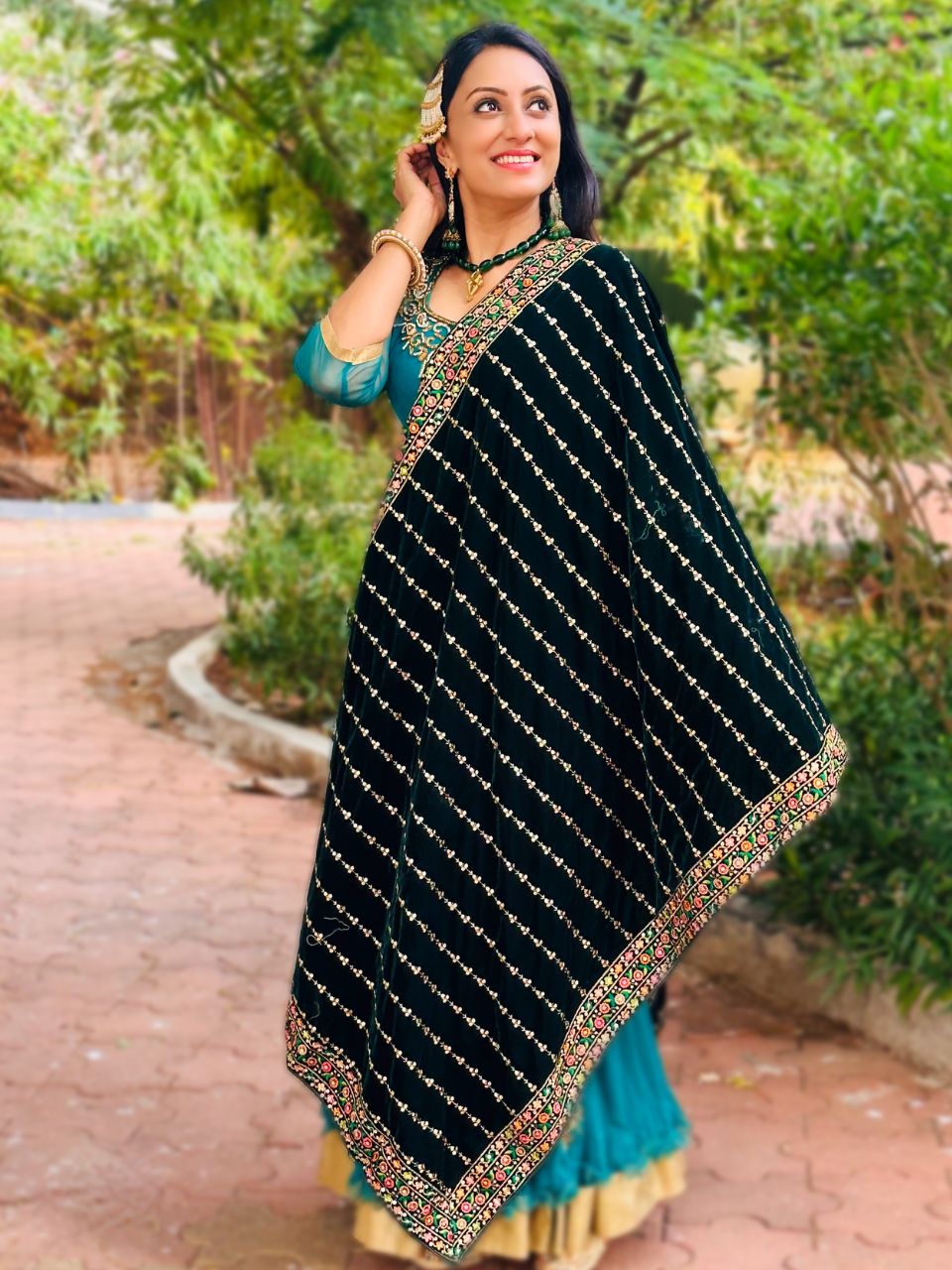 Multicolour Embroidered Velvet Dupatta