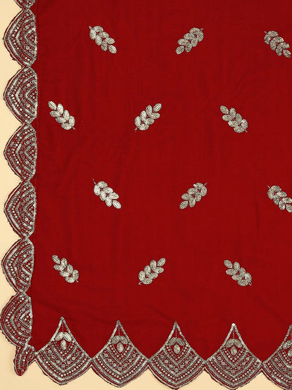 Embroidered Velvet Dupatta with Scalloped Borders