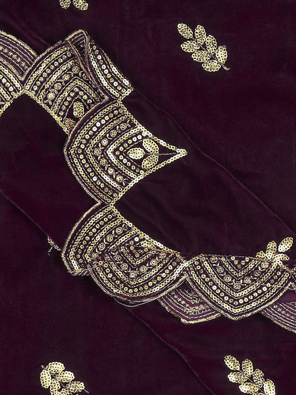 Embroidered Velvet Dupatta with Scalloped Borders