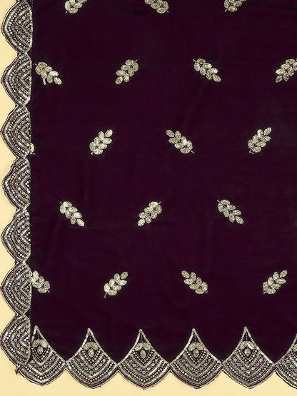 Embroidered Velvet Dupatta with Scalloped Borders