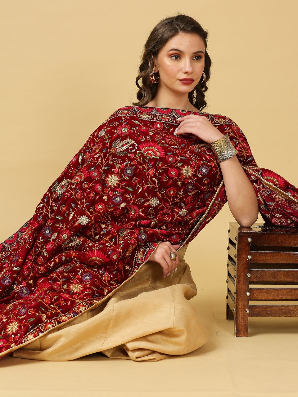 All Over Floral Embroidered Velvet Dupatta