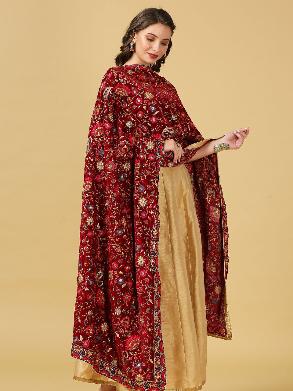 All Over Floral Embroidered Velvet Dupatta