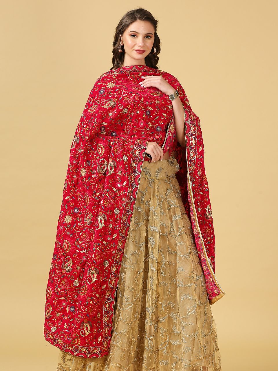 All Over Floral Embroidered Velvet Dupatta