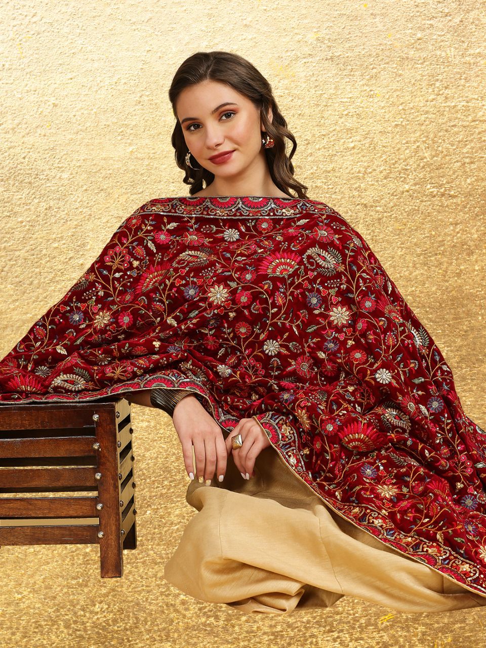 All Over Floral Embroidered Velvet Dupatta