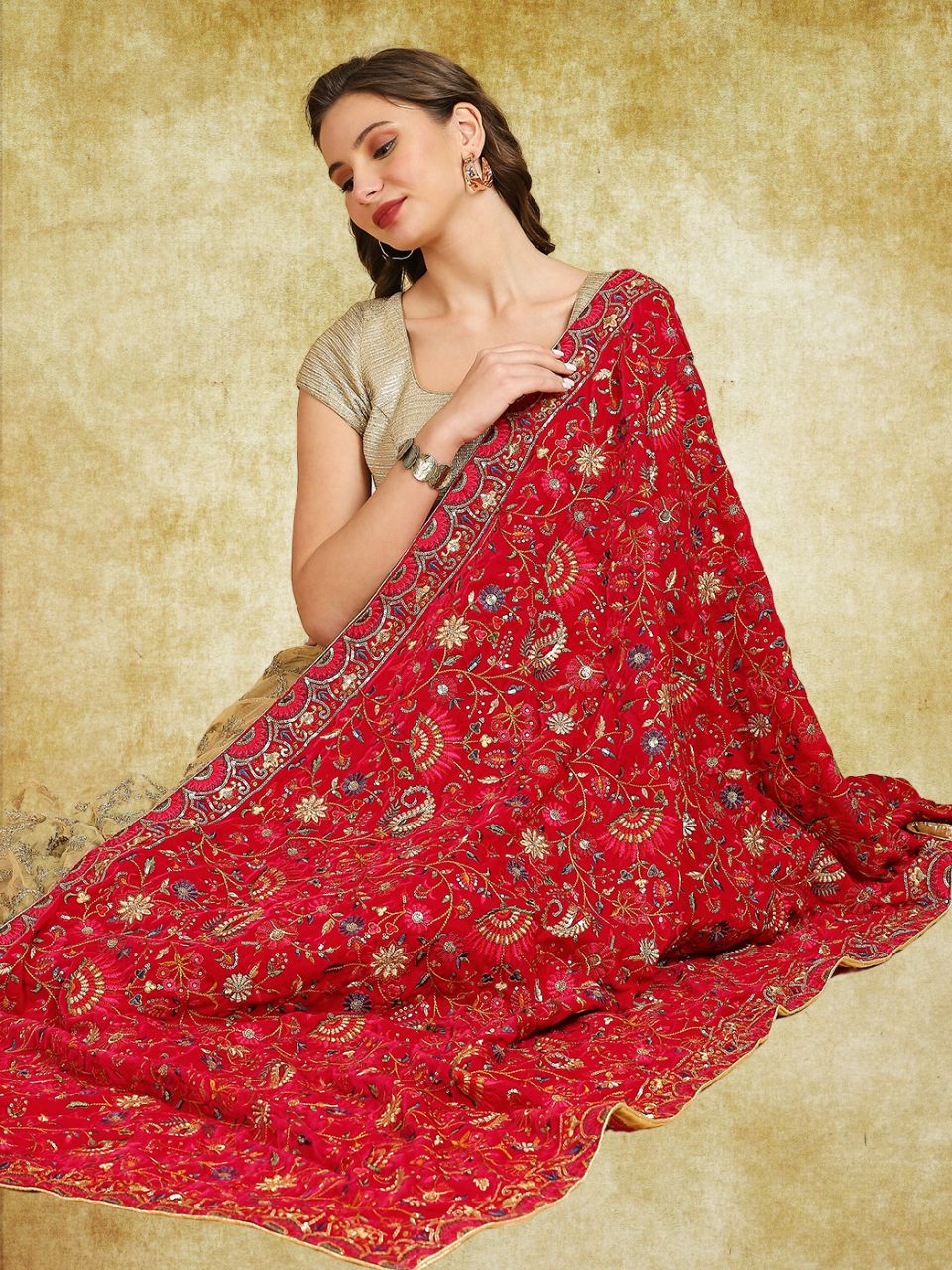 All Over Floral Embroidered Velvet Dupatta