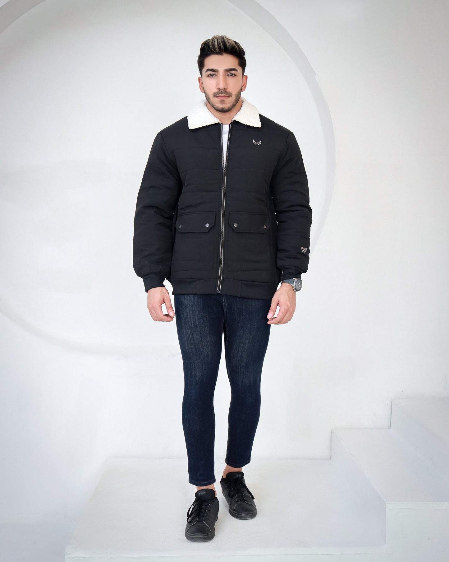 Classic Sherpa Collar Jacket - Black