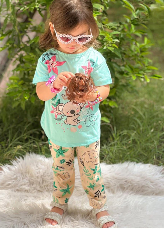 Light Green Good Night Elephant Printed Kids Wear