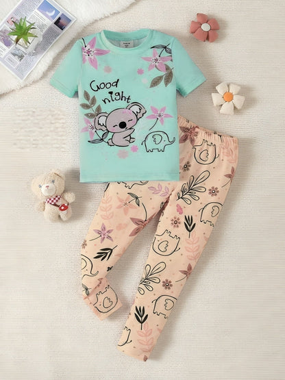 Light Green Good Night Elephant Printed Kids Wear