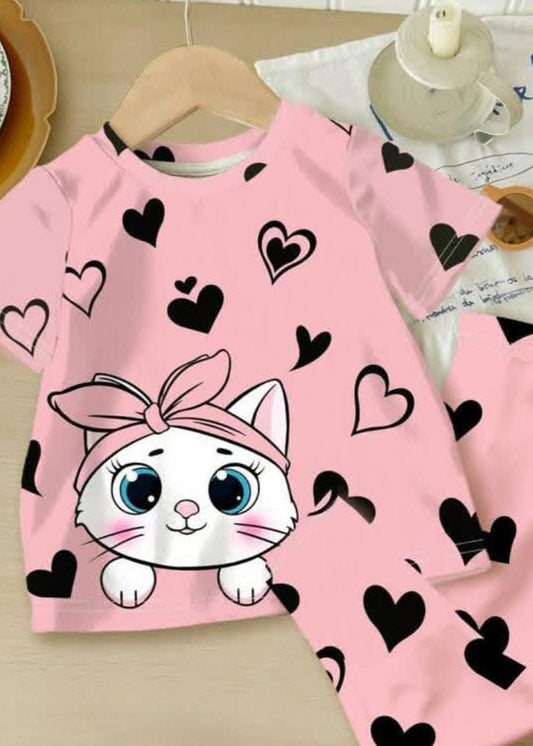 Baby Pink Kitty Pajama Set Kids Wear