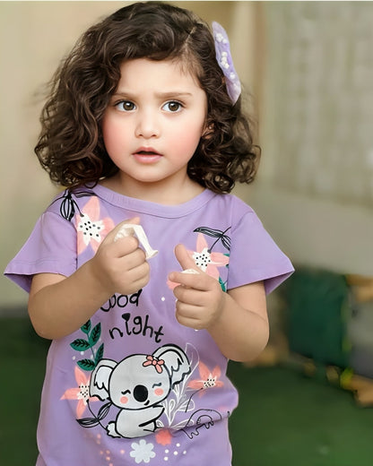 Lilac Good Night Flower Print Night Wear