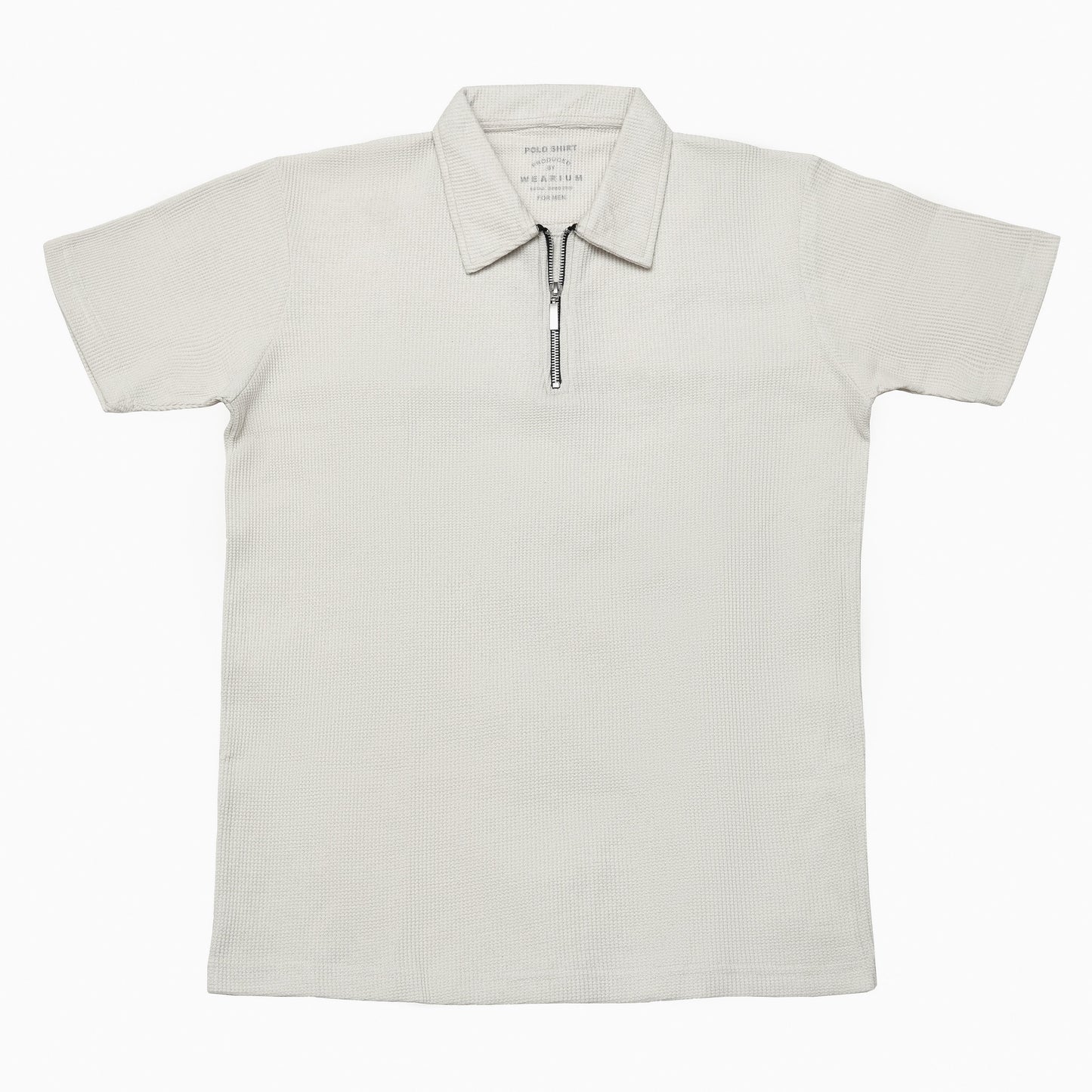 Waffle Knit Zip Polo - Off White