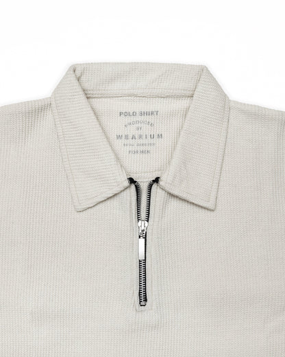 Waffle Knit Zip Polo - Off White